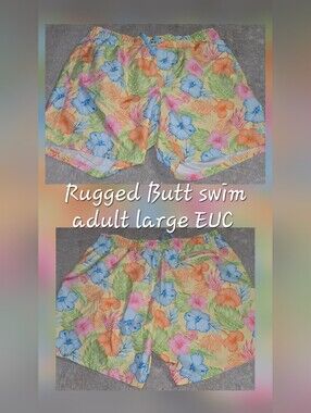 Ruffle Butts Men's Floral Swim Trunks in Yellow, Blue, Orange, Green, Pink